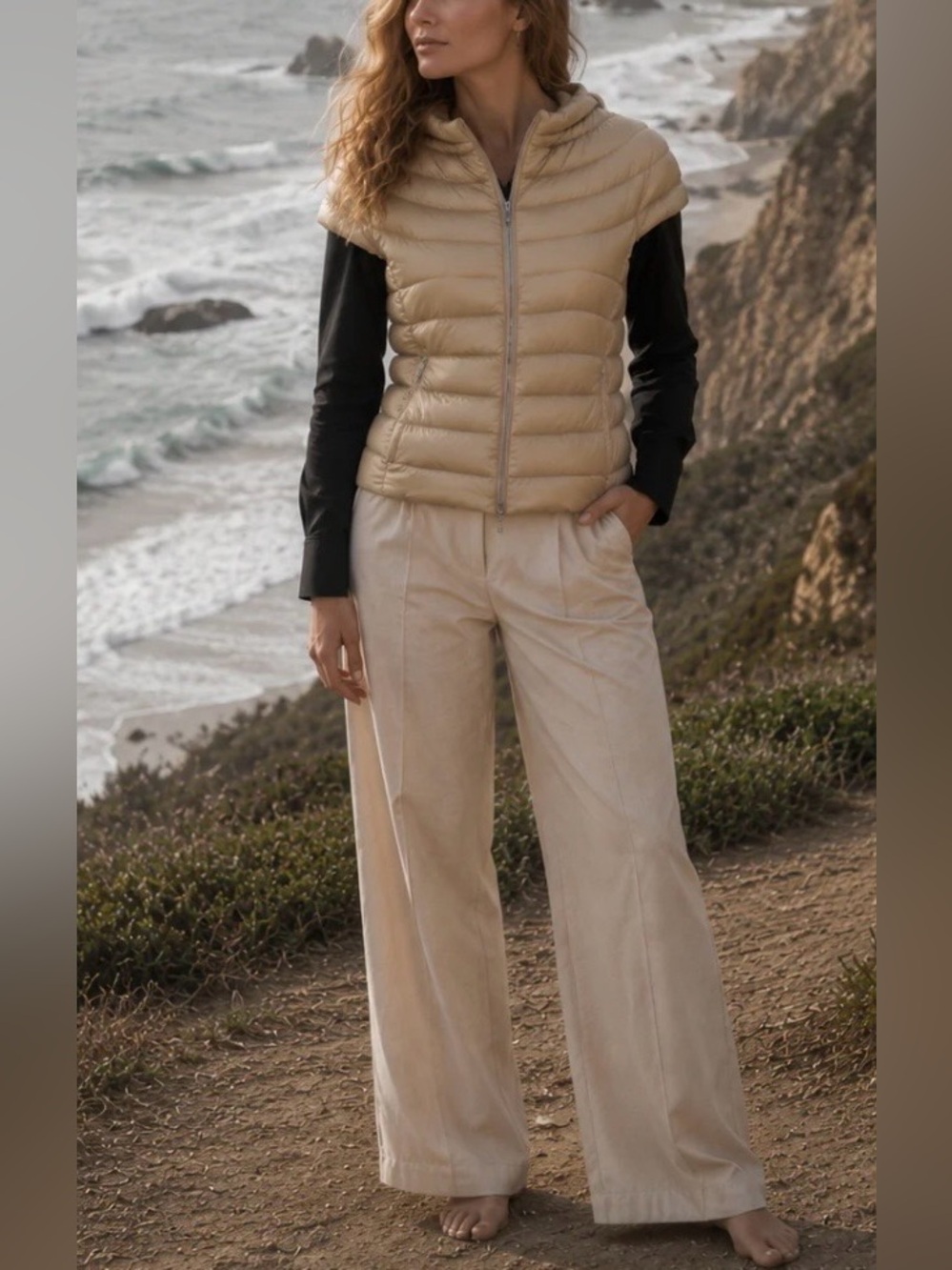 Cotes of London Women’s The St Ives Short Sleeve Down Vest in Taupe Size Medium